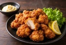Un pui karaage corect marinat, prăjit de două ori la temperaturi diferite